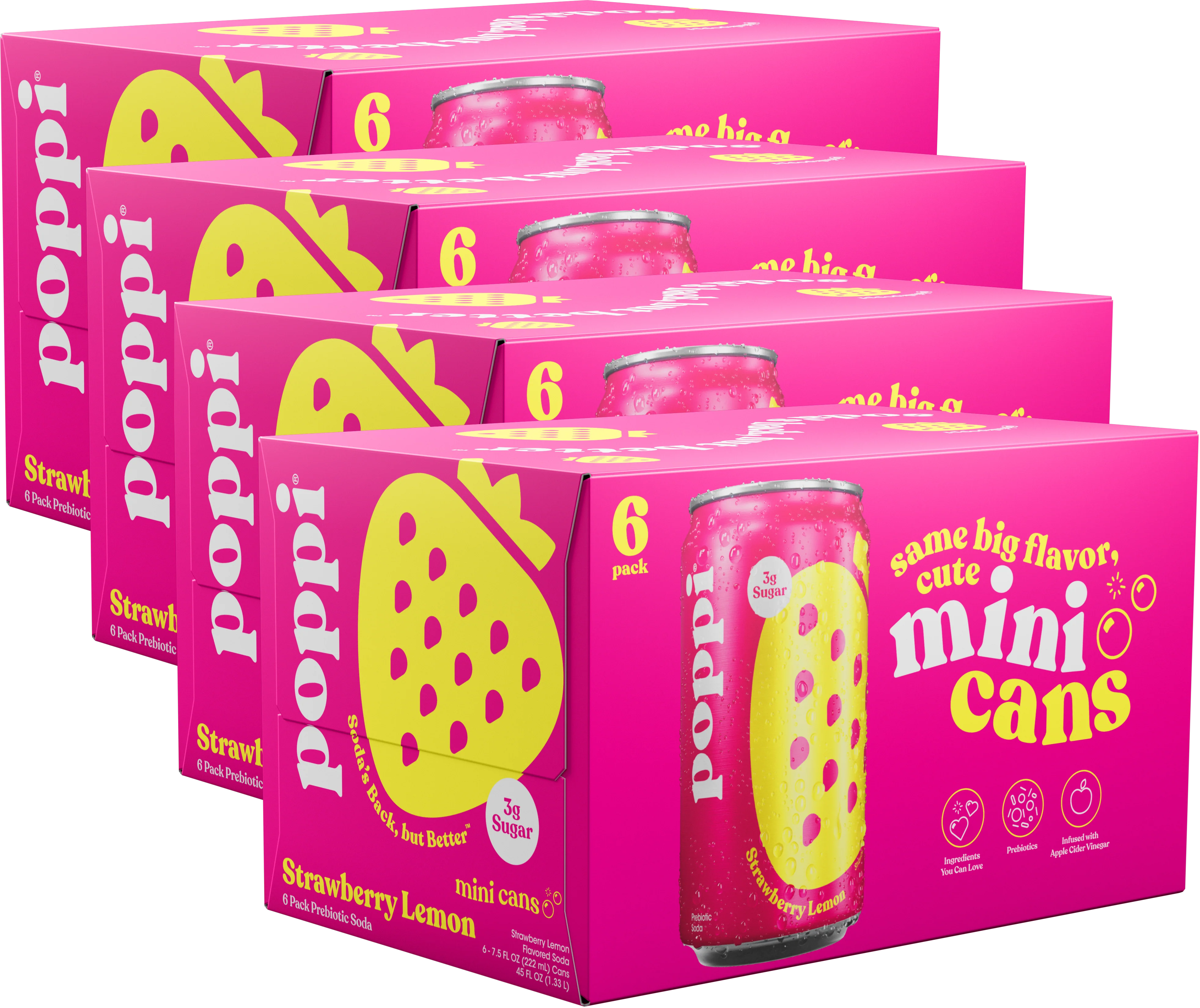 Poppi Prebiotic Soda, Strawberry Lemon, 7.5oz Mini Cans - Multi-Pack - Image 3