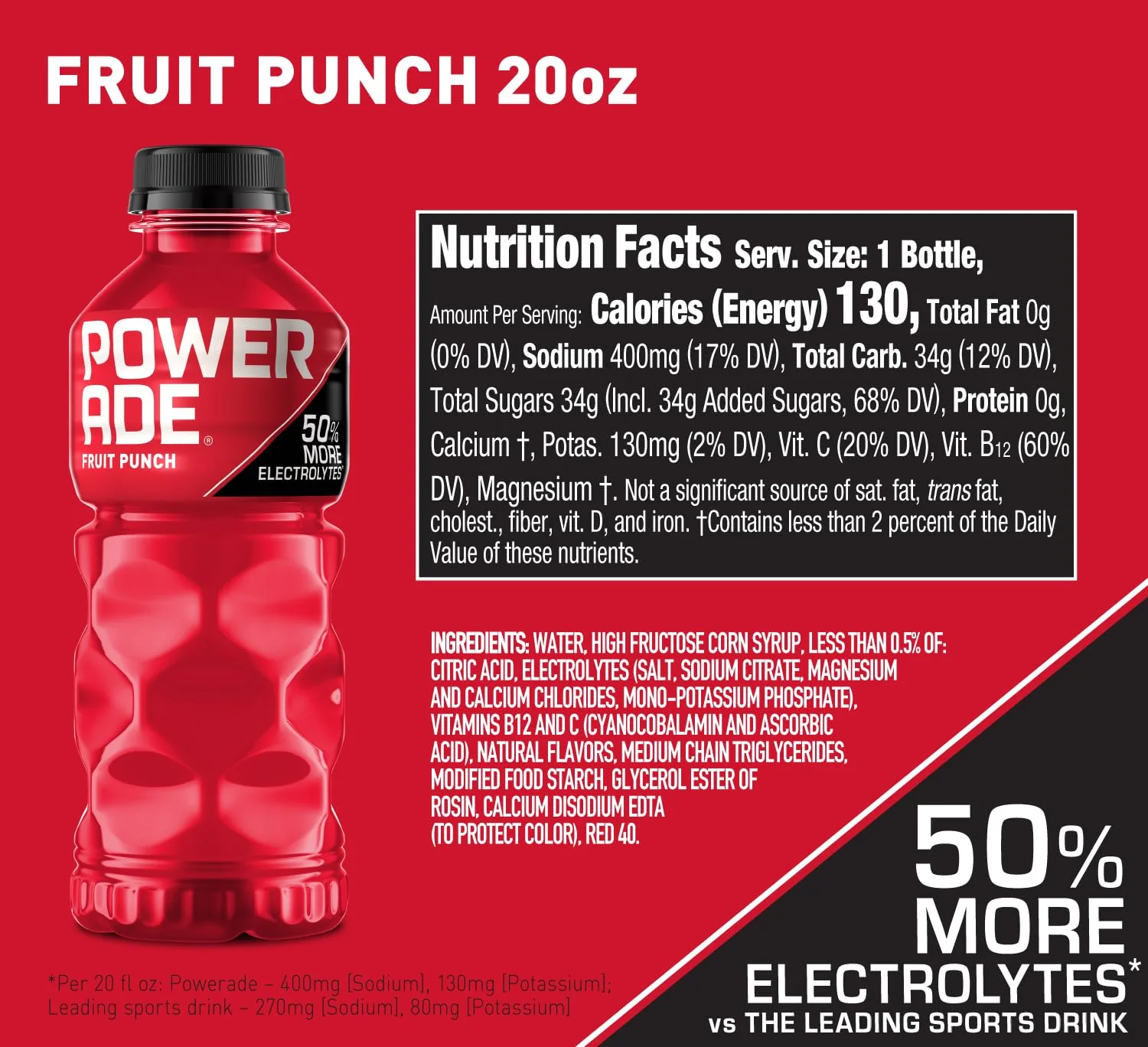POWERADE Electrolyte Enhanced Sports Drink, Fruit Punch, 20 fl oz (Pack of 24) - Image 2