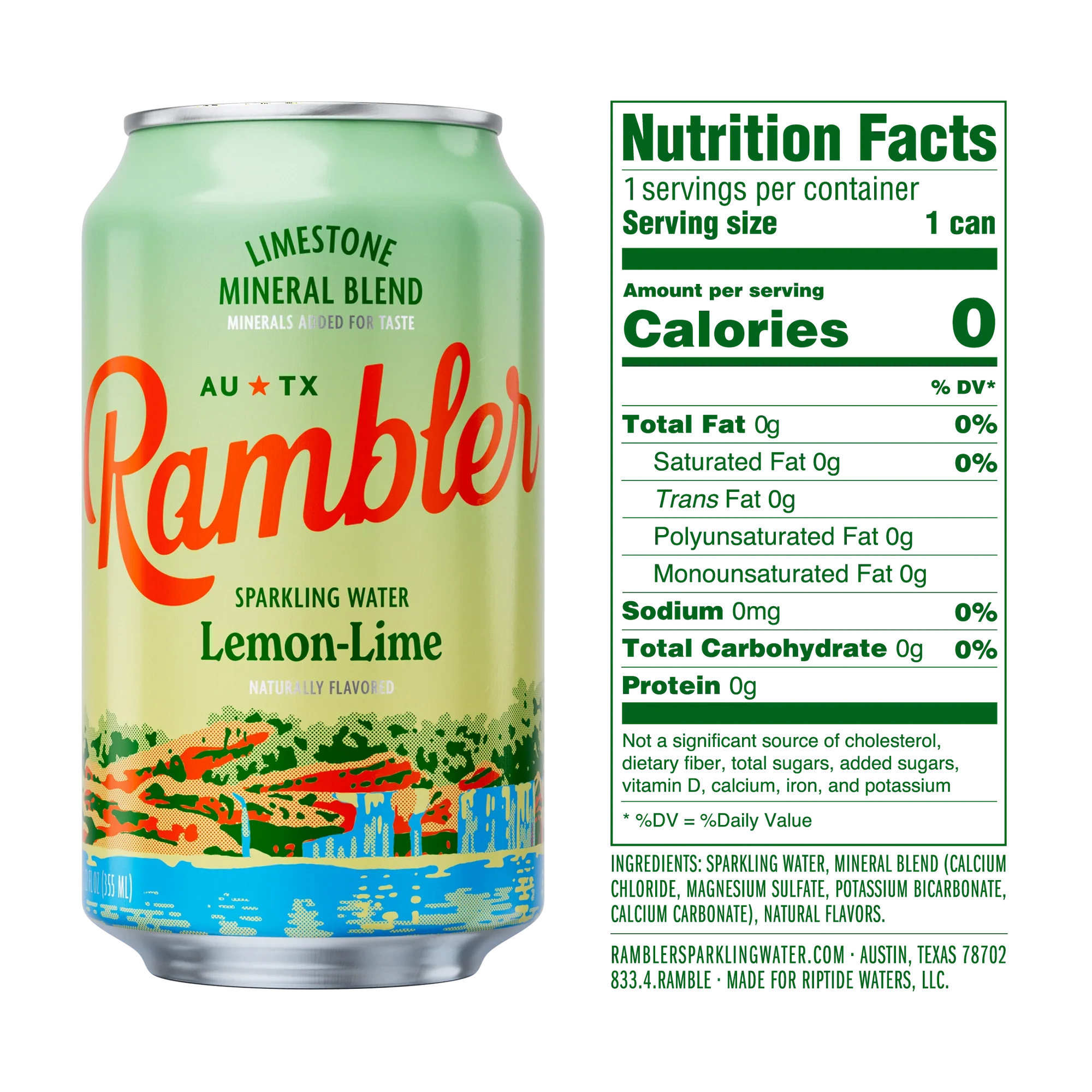 Rambler Sparkling Water, Lemon Lime, 12oz (Pack of 8) - Image 2