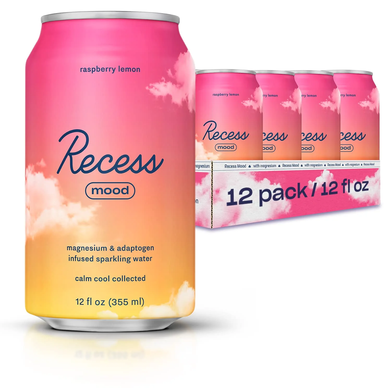Recess Mood Magnesium & Adaptogen Drink, Raspberry Lemon, 12oz (Pack of 12)