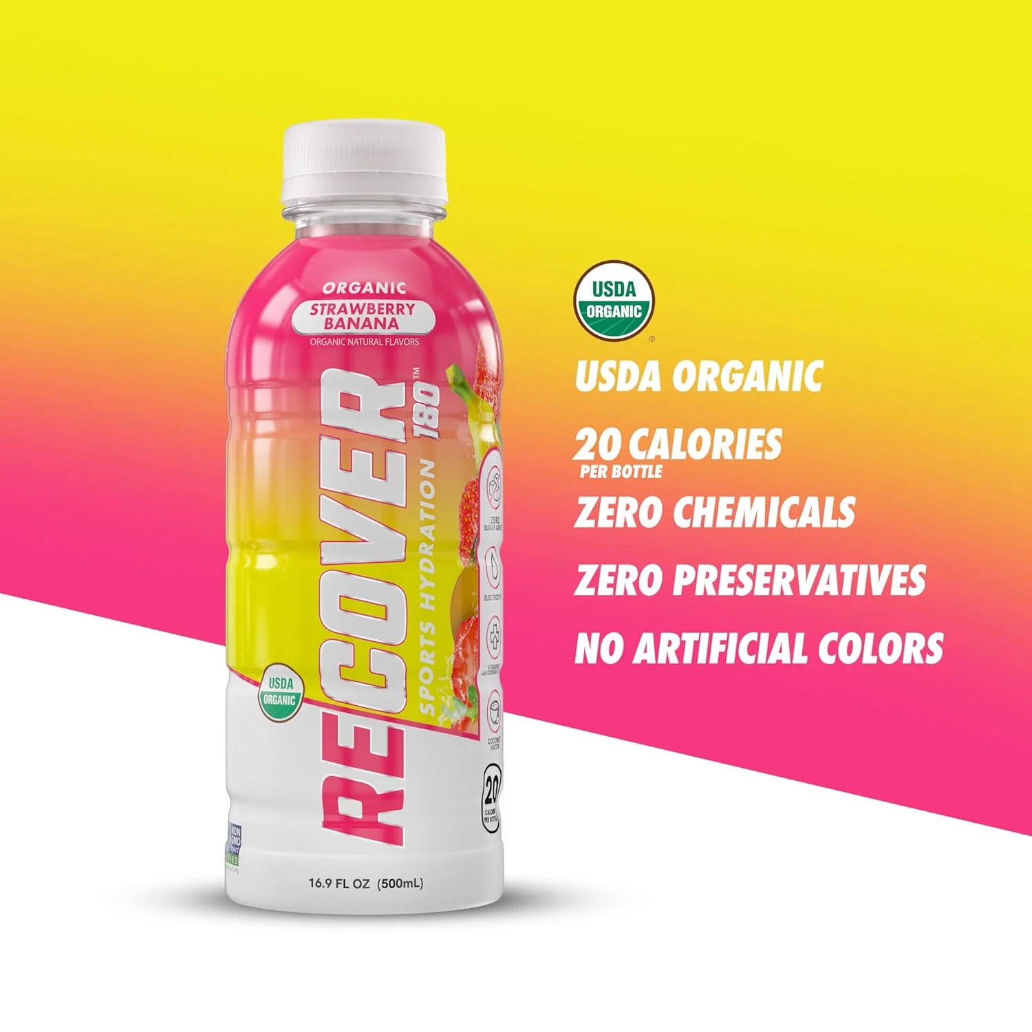 RECOVER 180 Organic Hydration Sports Drink, Strawberry Banana, 16.9oz (Pack of 12) - Image 3