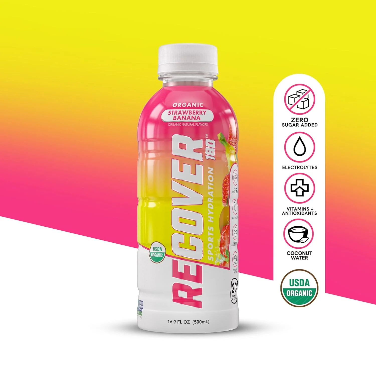 RECOVER 180 Organic Hydration Sports Drink, Strawberry Banana, 16.9oz (Pack of 12) - Image 4