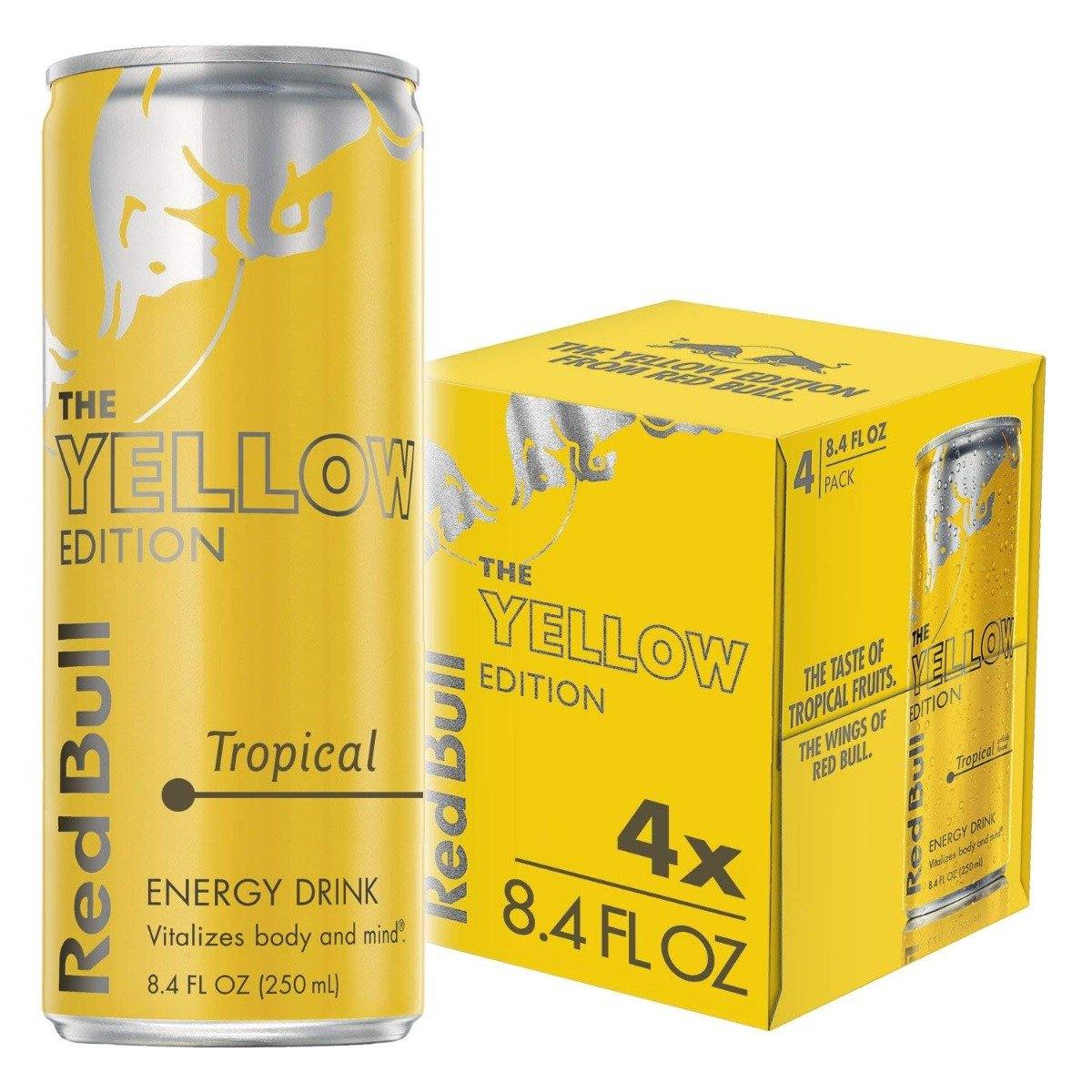 Red Bull Energy Drink Tropical Energy 8.4 Fl Oz, Yellow Edition (6 Packs of 4)