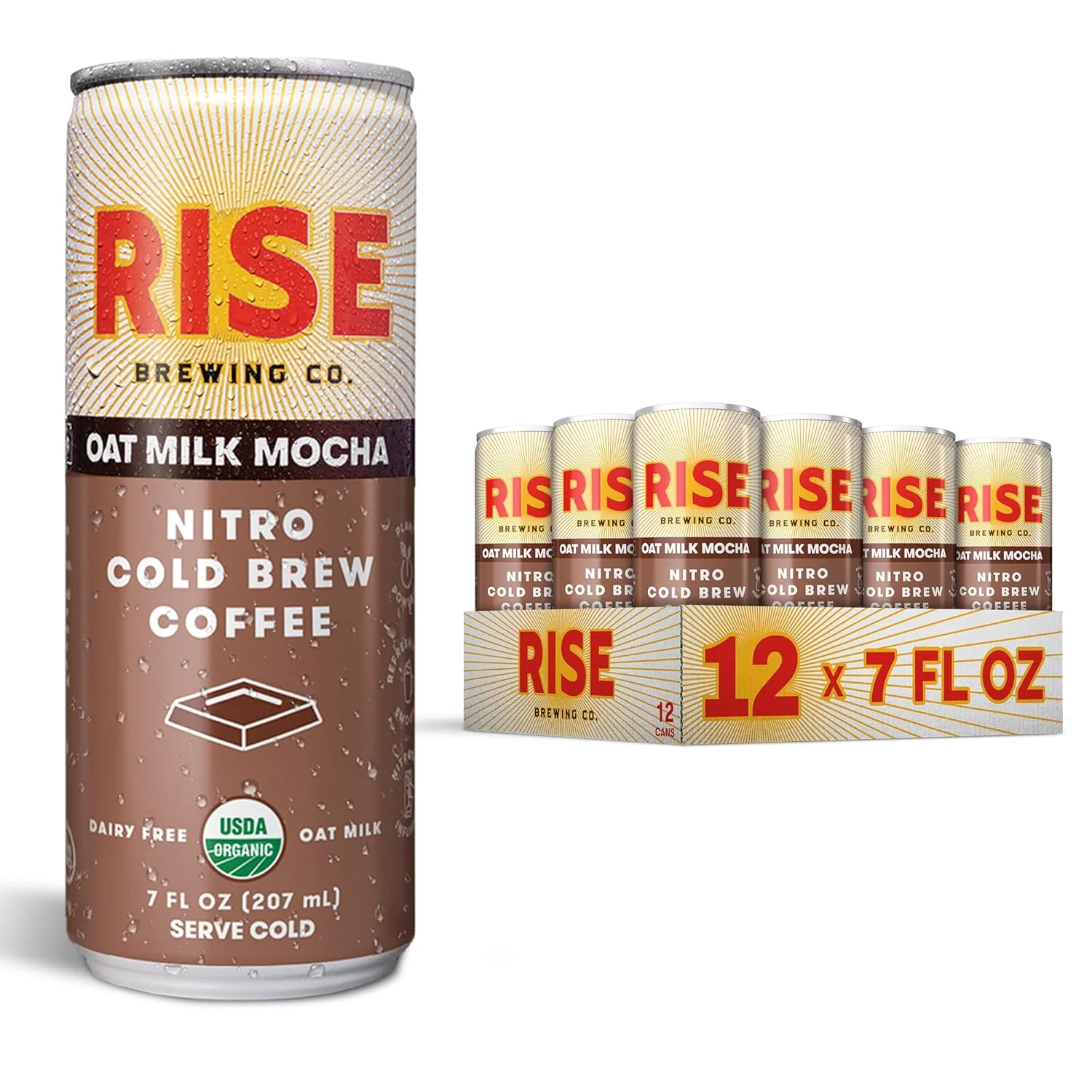 RISE Brewing Co. Nitro Cold Brew Coffee, Mocha Latte, 7 fl. oz. Cans (Pack of 12)