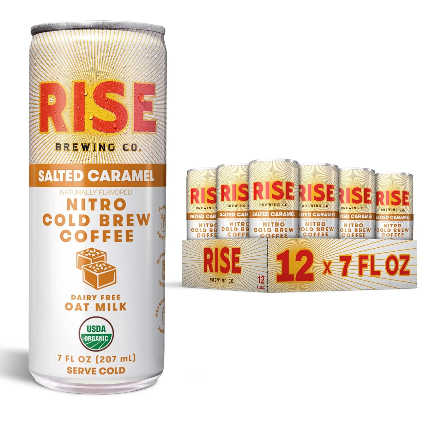 RISE Brewing Co. Nitro Cold Brew Coffee, Salted Caramel, 7 fl. oz. Cans (Pack of 12)