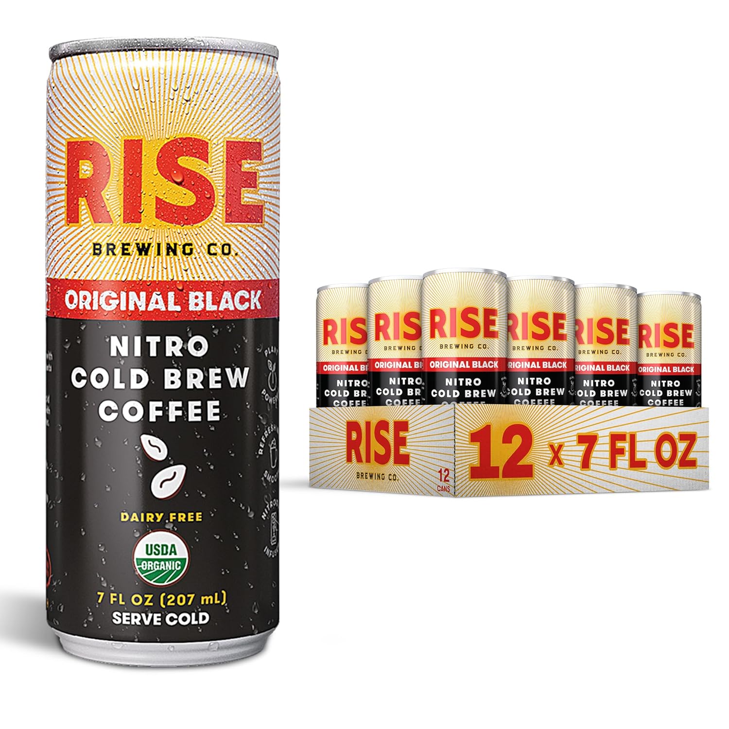 RISE Brewing Co. Nitro Cold Brew Coffee, Original Black, 7 fl. oz. Cans (Pack of 12)