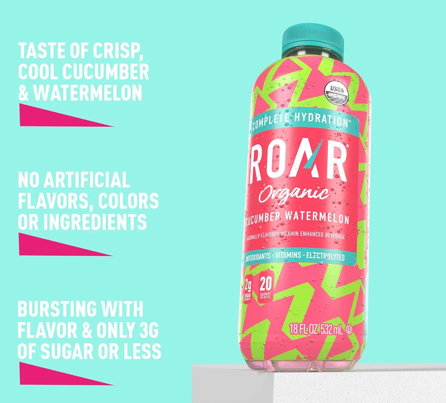 ROAR Complete Hydration Organic Drink, Cucumber Watermelon, 18 oz (Pack of 12) - Image 4