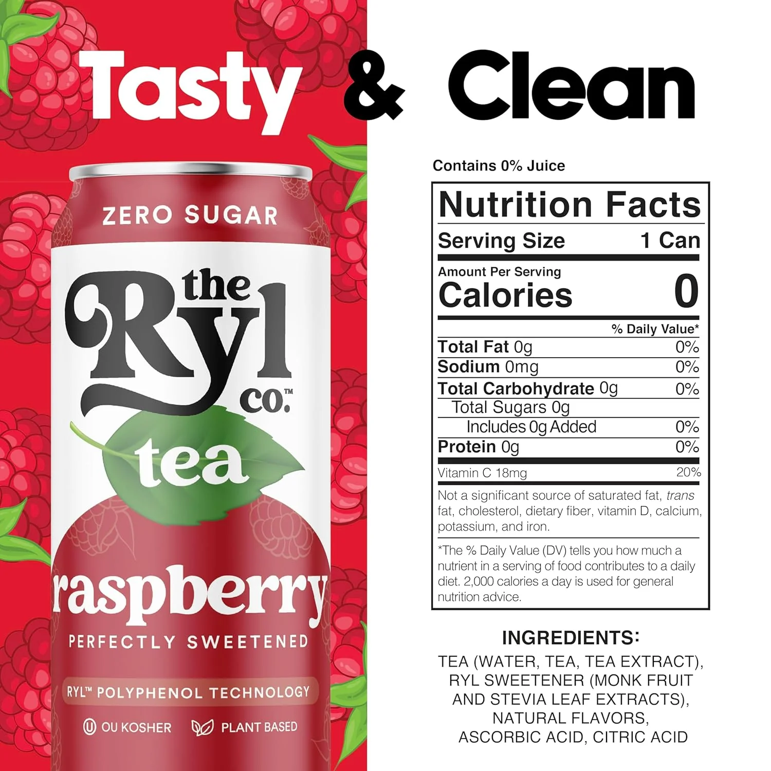RYL Iced Tea, Raspberry, 16oz (Pack of 12) - Image 2