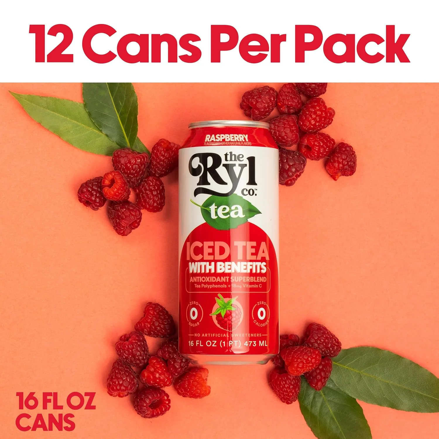 RYL Iced Tea, Raspberry, 16oz (Pack of 12) - Image 5