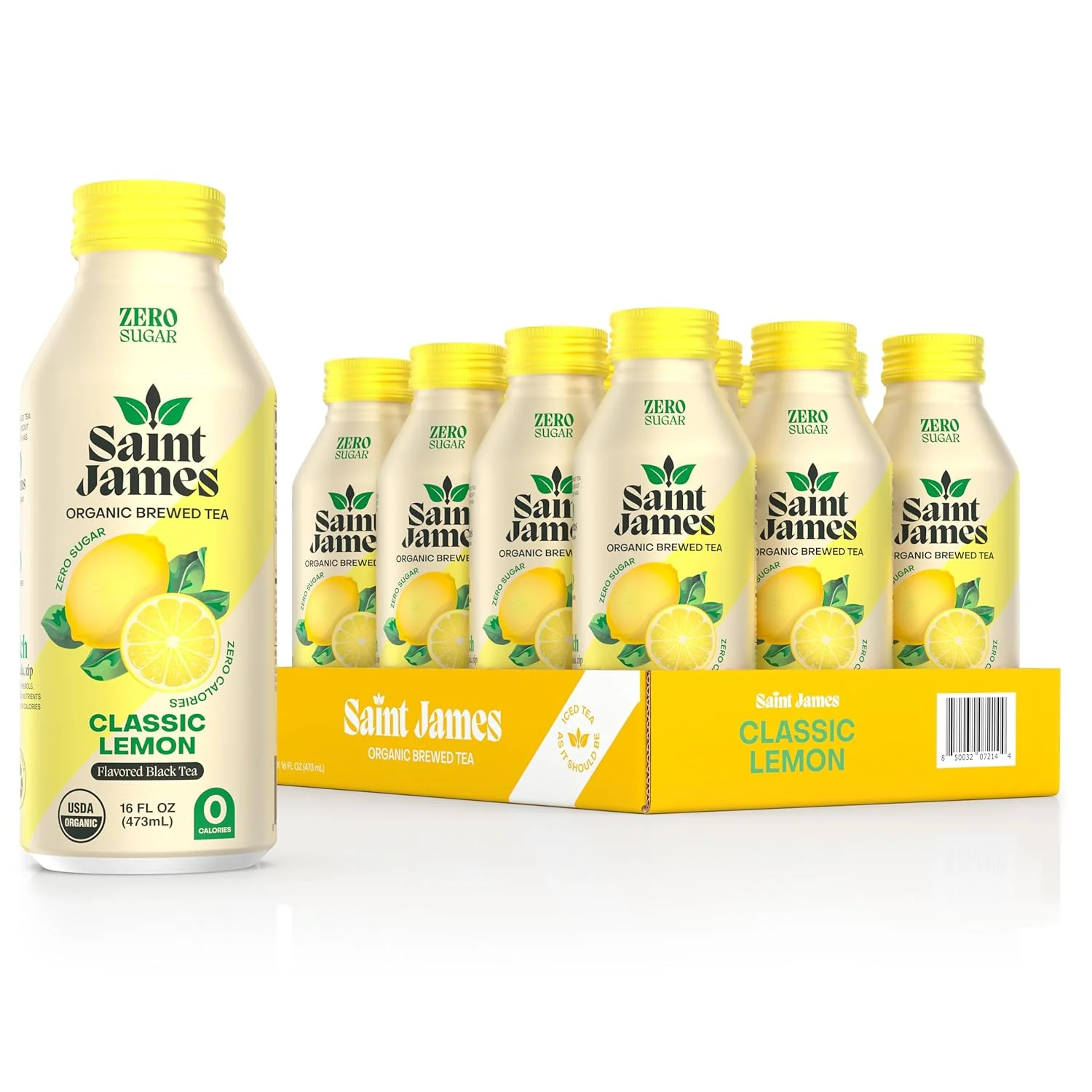 Saint James Organic Brewed Iced Tea, Classic Lemon, 16oz (Pack of 12)