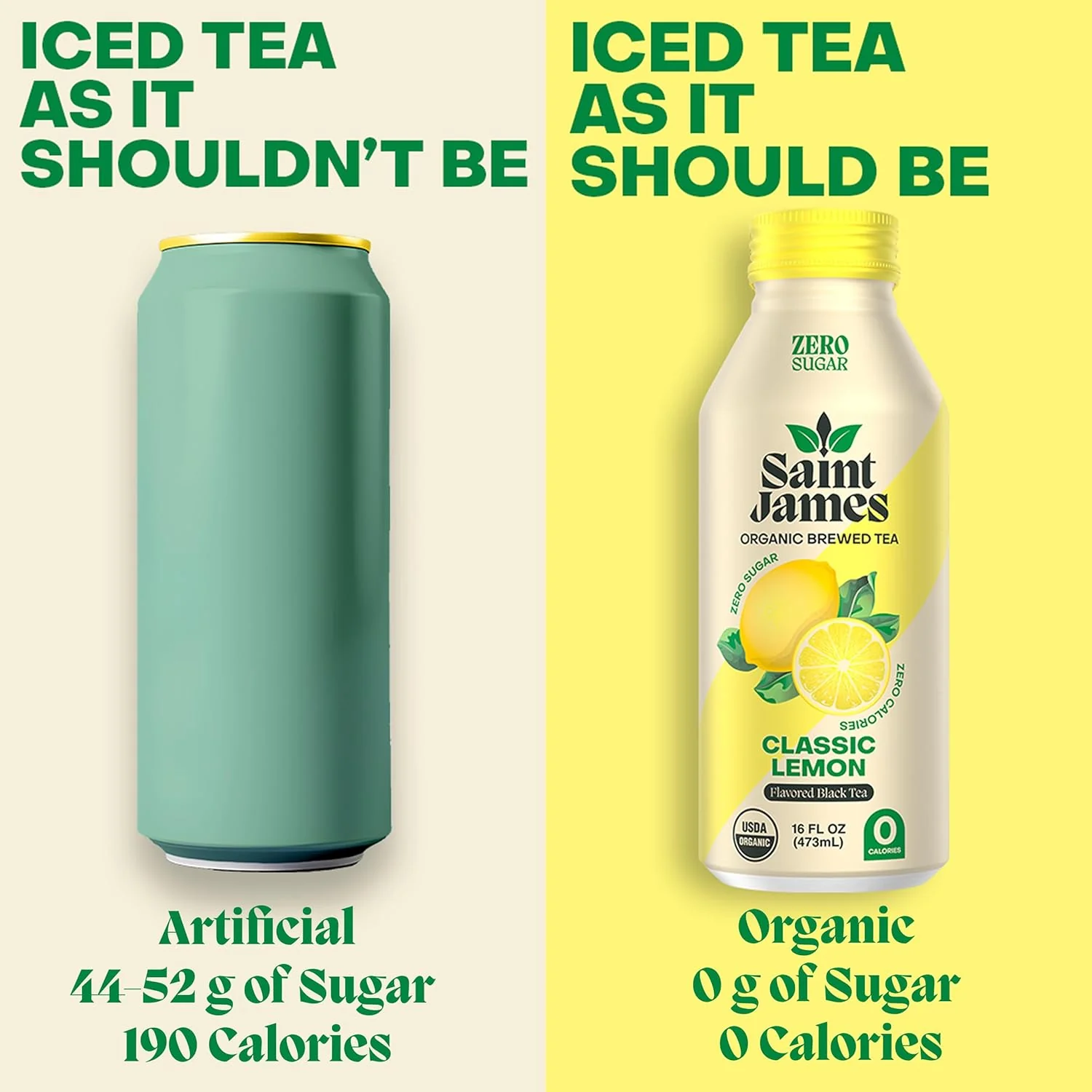 Saint James Organic Brewed Iced Tea, Classic Lemon, 16oz (Pack of 12) - Image 4
