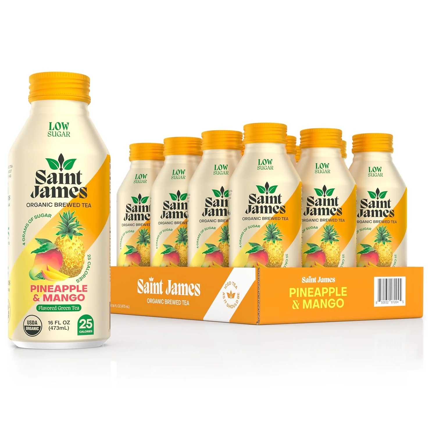 Saint James Organic Brewed Iced Tea, Pineapple & Mango, 16oz (Pack of 12)