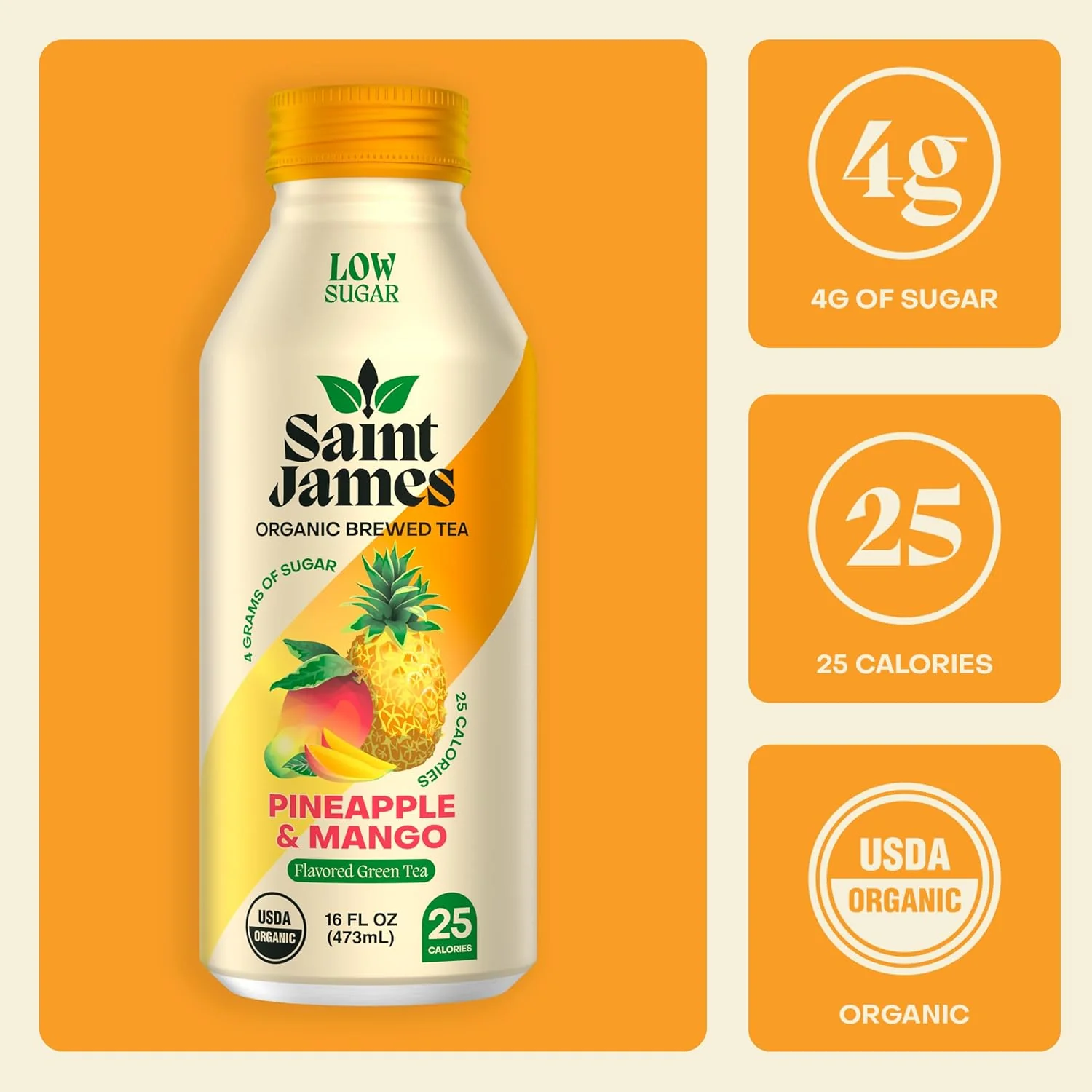 Saint James Organic Brewed Iced Tea, Pineapple & Mango, 16oz (Pack of 12) - Image 3