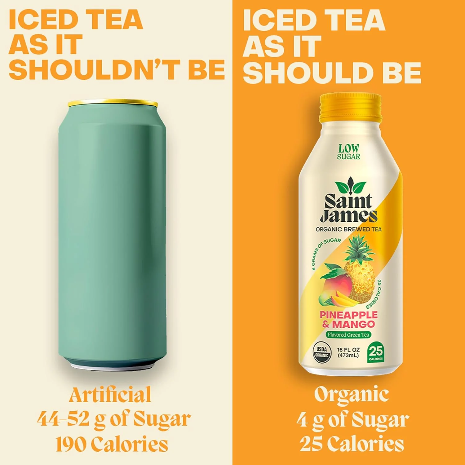 Saint James Organic Brewed Iced Tea, Pineapple & Mango, 16oz (Pack of 12) - Image 4
