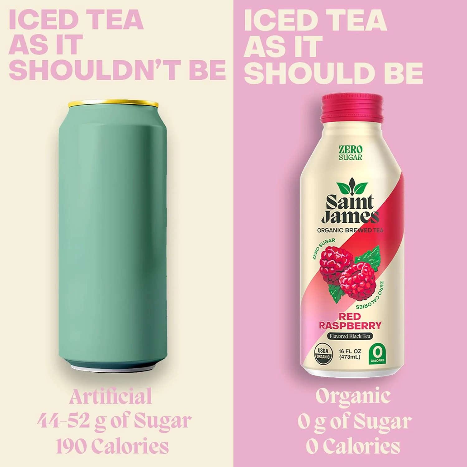 Saint James Organic Brewed Iced Tea, Raspberry, 16oz (Pack of 12) - Image 4