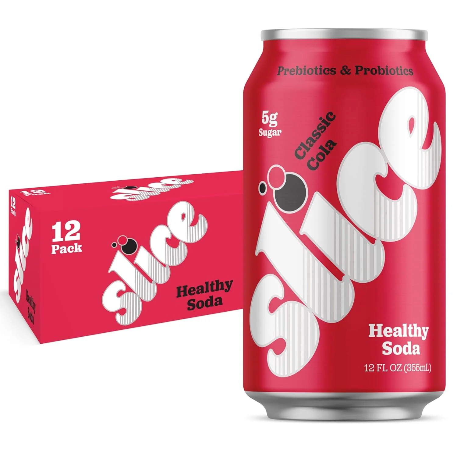 Slice Prebiotic & Probiotic Soda Pop, Classic Cola, 12oz (Pack of 12)