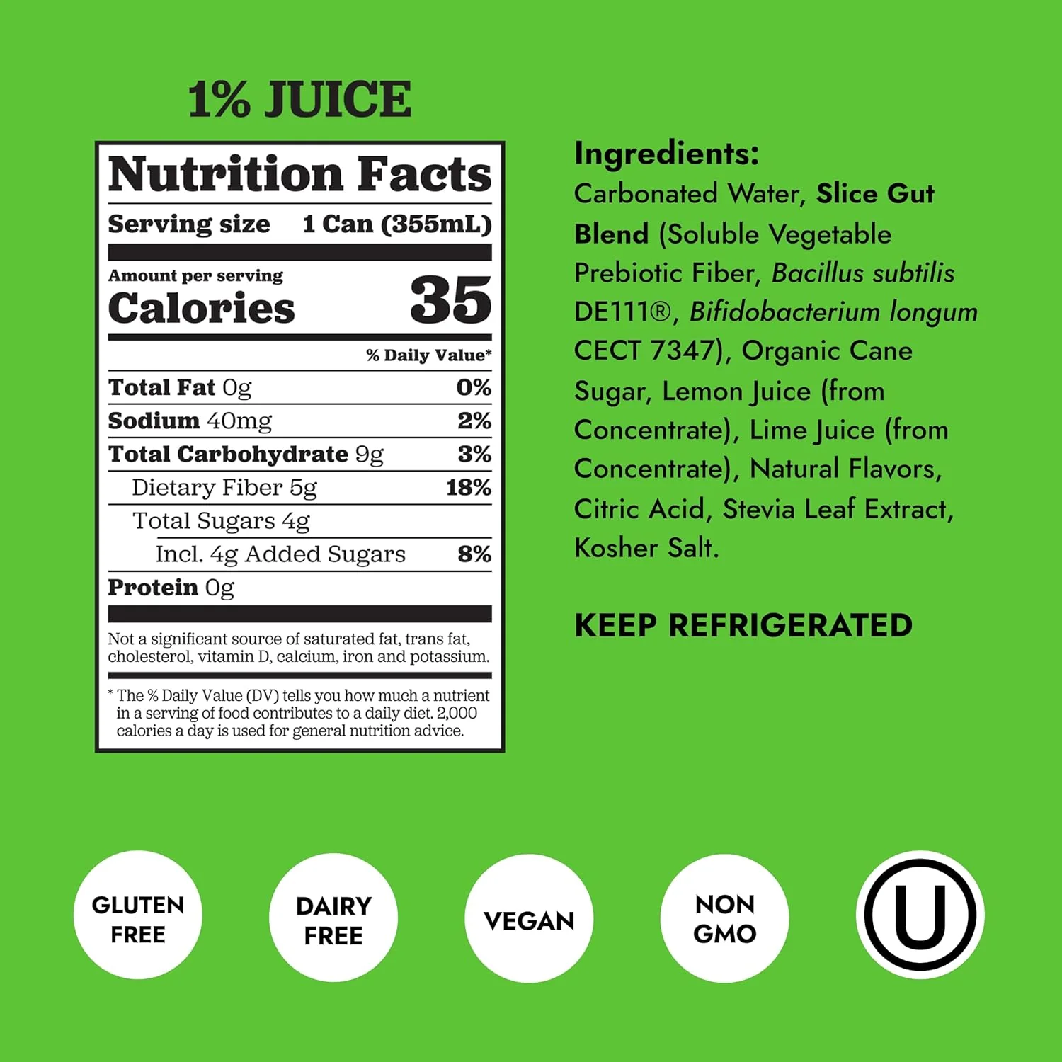 Slice Prebiotic & Probiotic Soda Pop, Lemon Lime, 12oz (Pack of 12) - Image 2