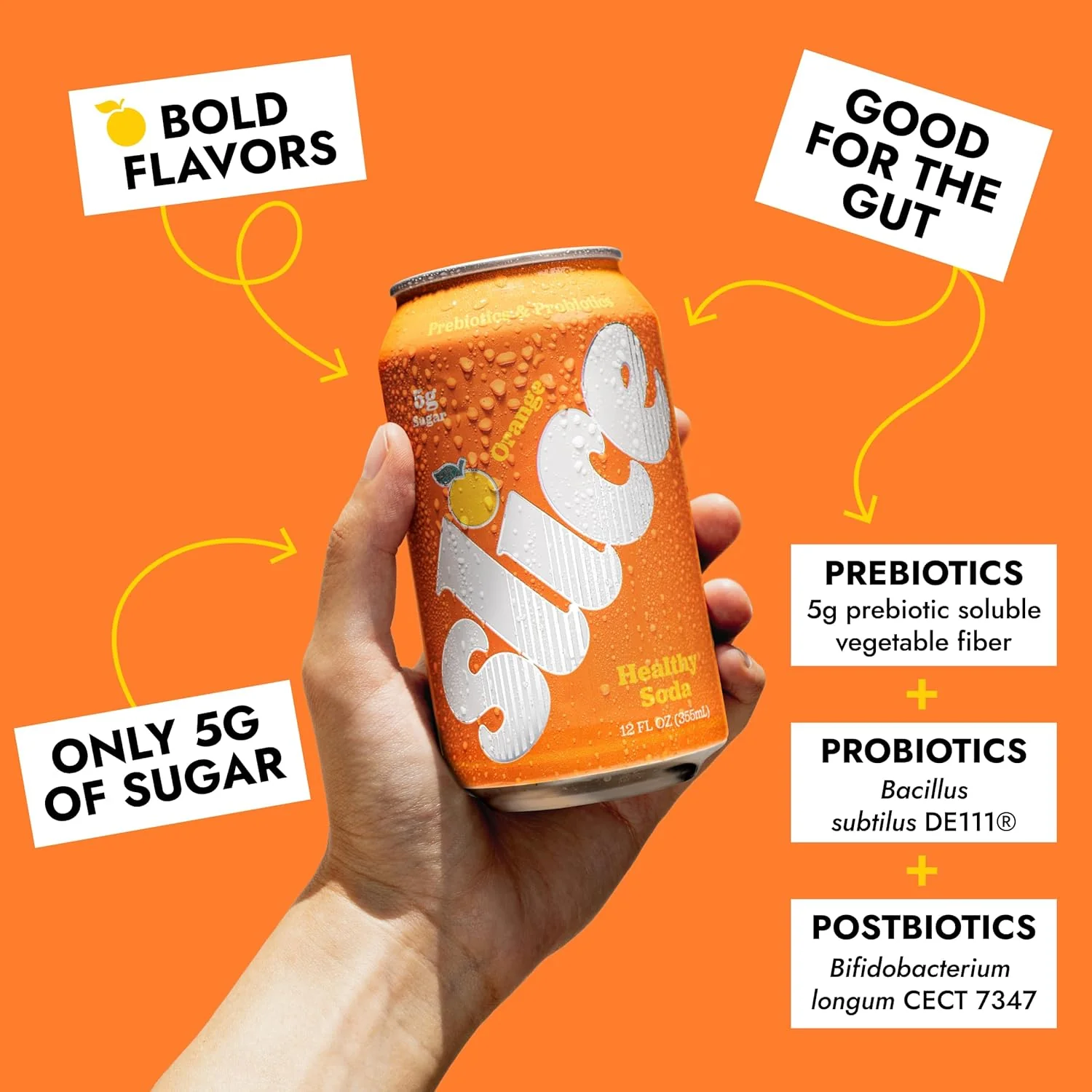 Slice Prebiotic & Probiotic Soda Pop, Orange, 12oz (Pack of 12) - Image 3