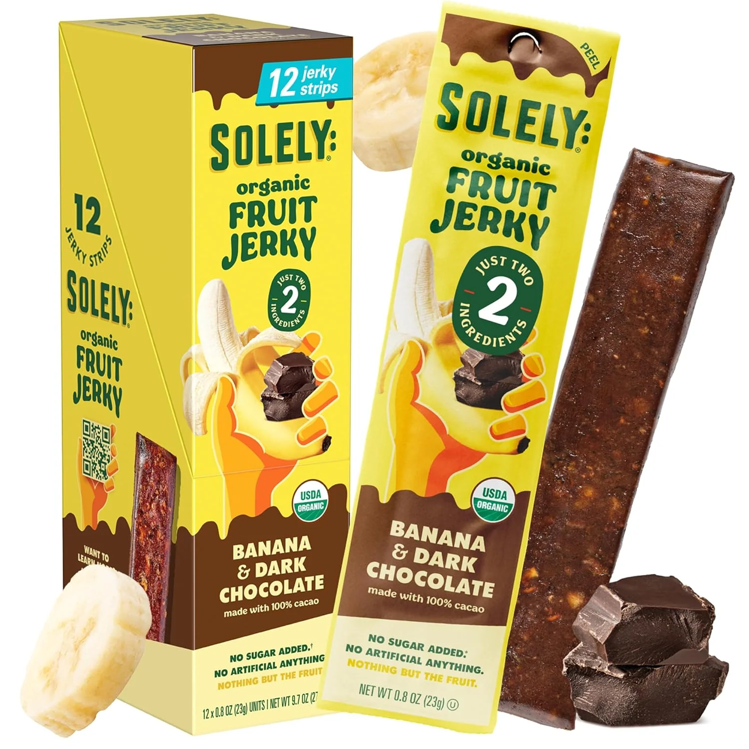 Solely Organic Fruit Jerky, Banana & Dark Chocolate, 0.8oz (Pack of 12)