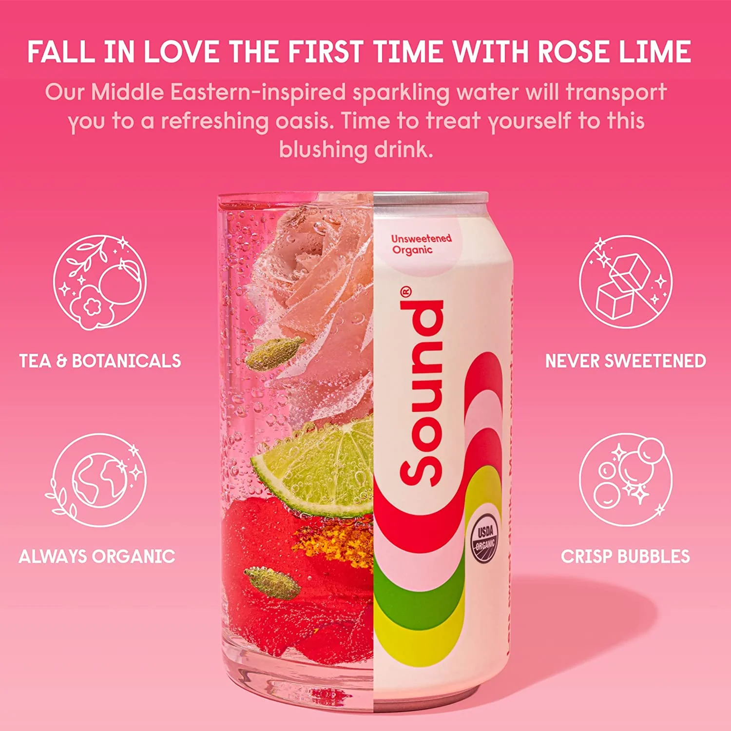 Sound Sparkling Water, Rose with Lime & Hibiscus Tea, 12oz (Pack of 12) - Image 2