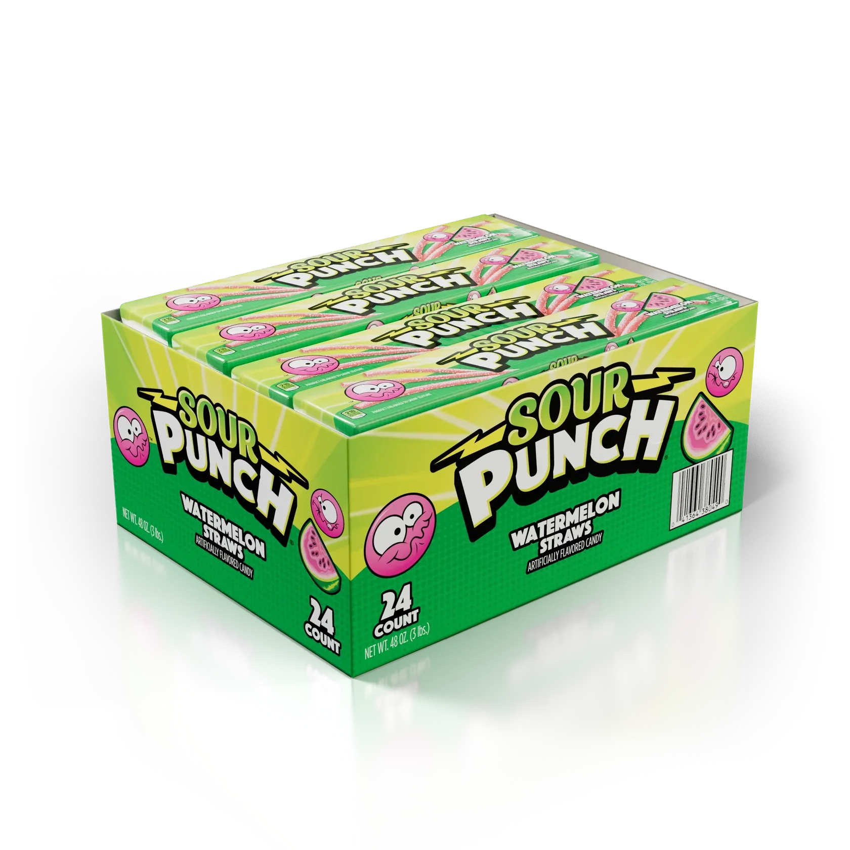 Sour Punch Chewy Candy Straws, Watermelon, 2oz (Pack of 24)