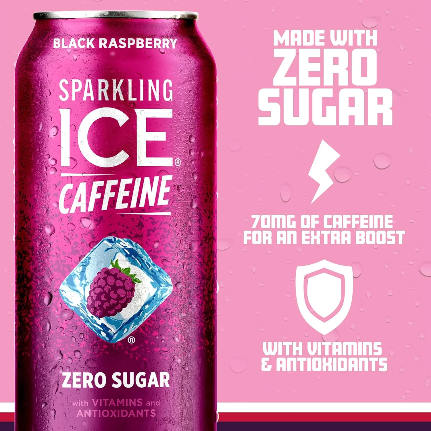Sparkling ICE Sparkling Water with Caffeine, Black Raspberry, 16oz Cans (Pack Of 12) - Image 3