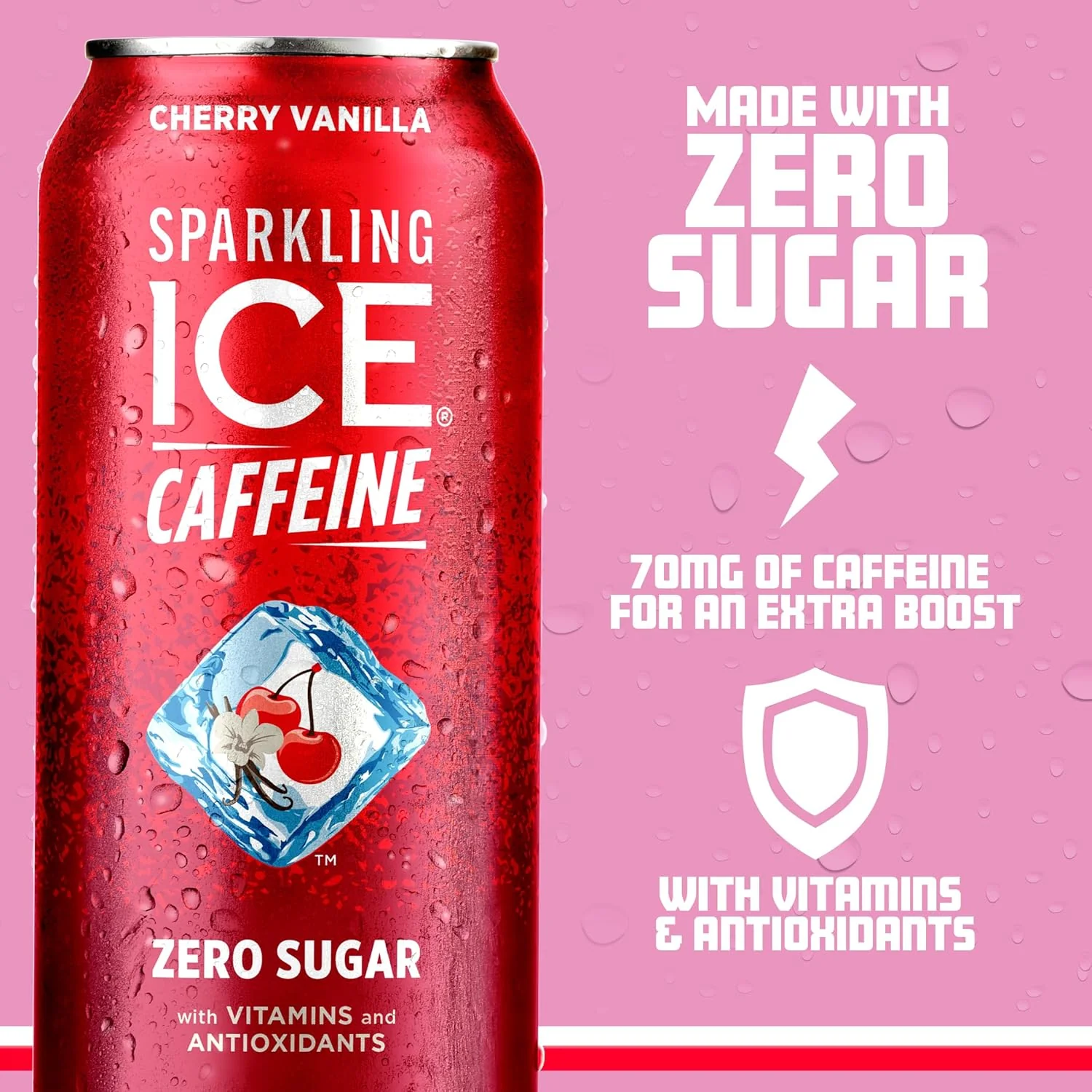 Sparkling ICE Sparkling Water with Caffeine, Cherry Vanilla, 16oz Cans (Pack Of 12) - Image 4