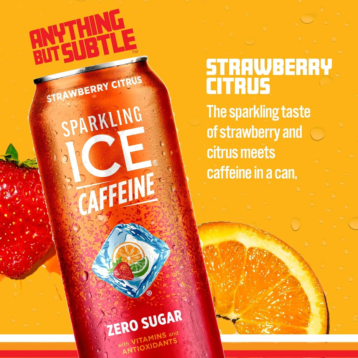 Sparkling ICE Sparkling Water with Caffeine, Strawberry Citrus, 16oz Cans (Pack Of 12) - Image 3