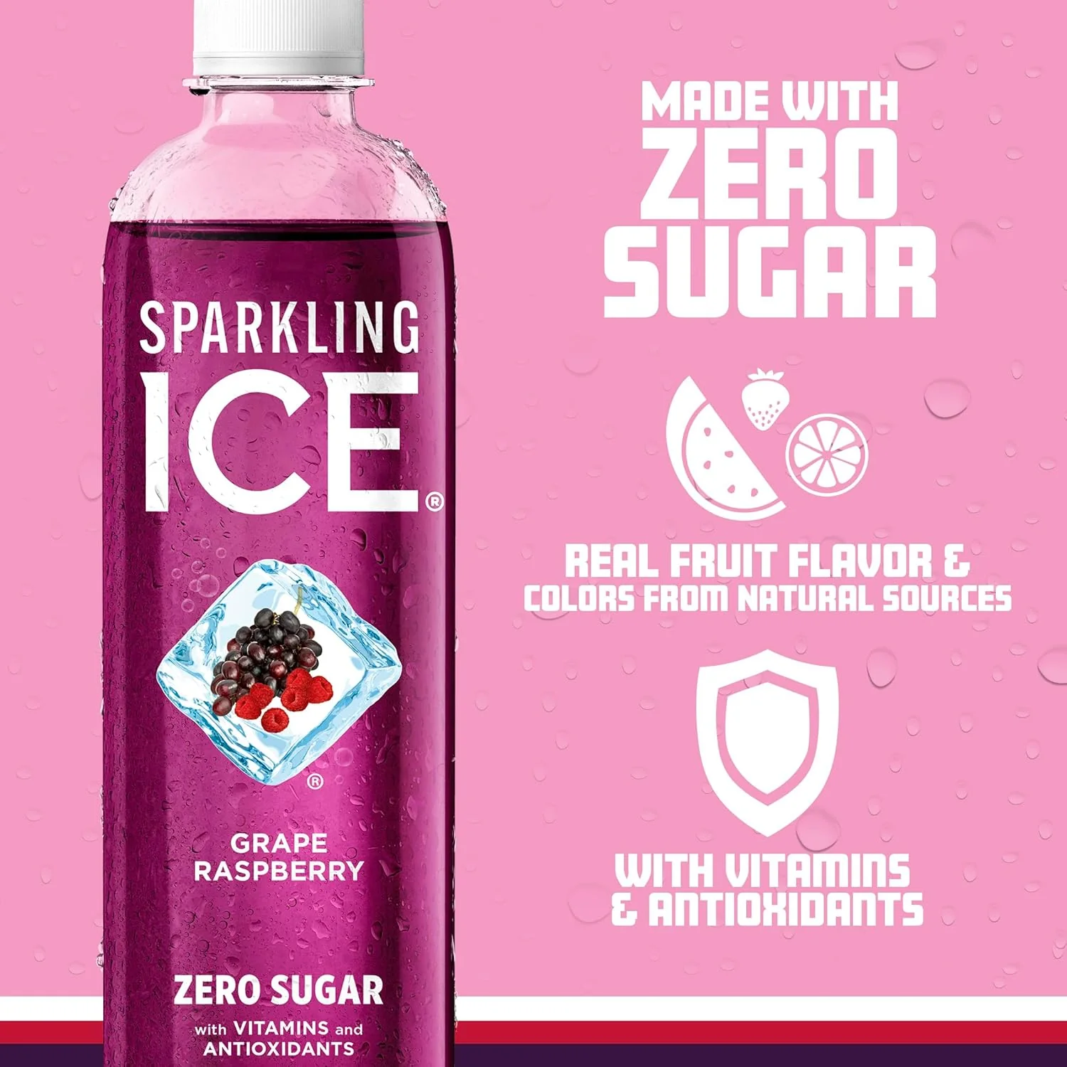 Sparkling Ice Flavored Sparkling Water, Grape Raspberry, 17 oz (Pack of 12) - Image 4