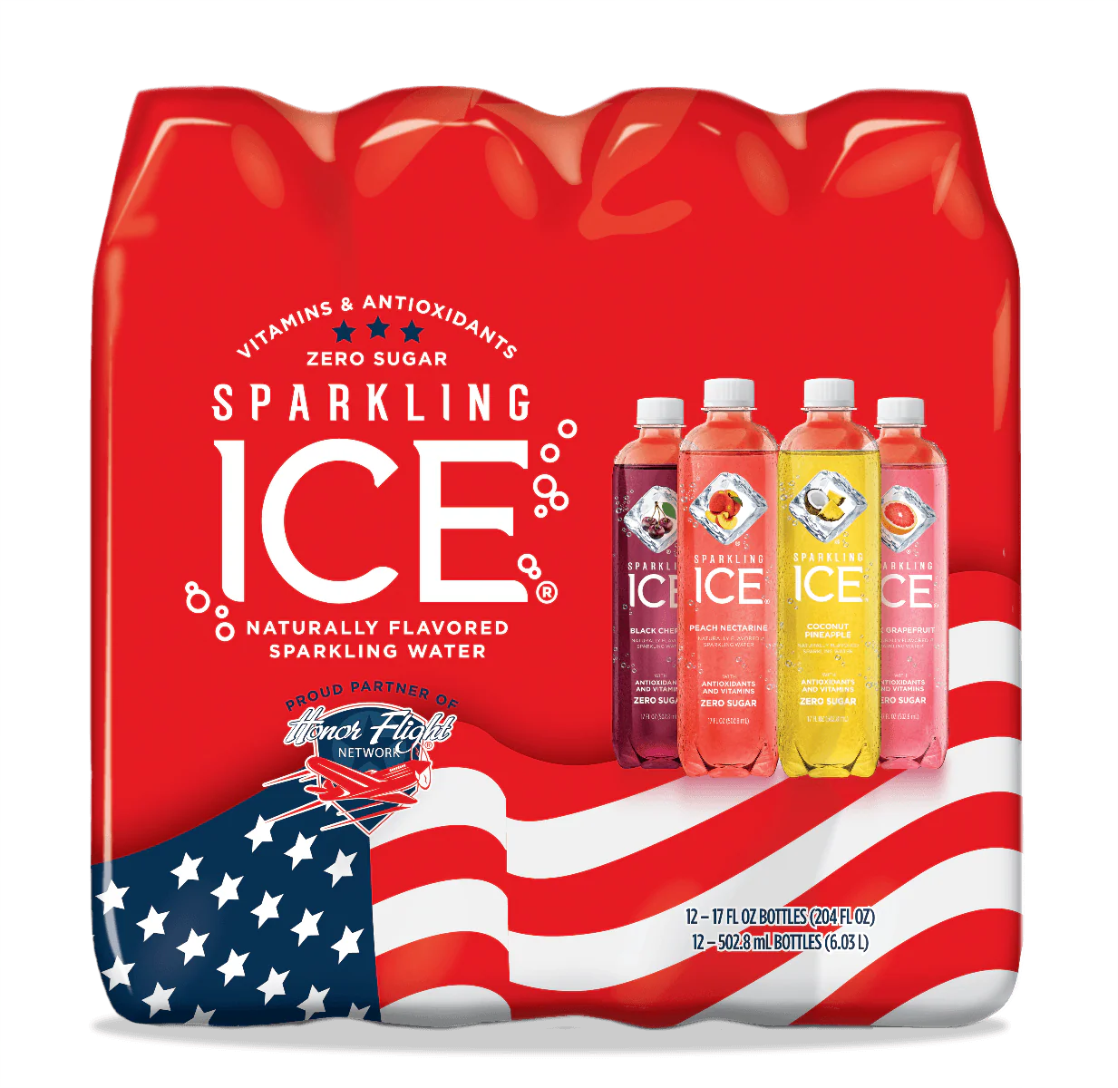 Sparkling Ice Naturally Flavored Sparkling Water, Pink 4 Flavor Variety, 17 oz (Pack of 12)