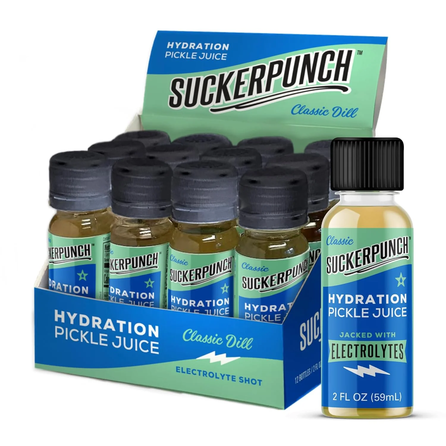SuckerPunch Electrolyte Pickle Juice Shot, Classic Dill, 2oz (Pack of 12)