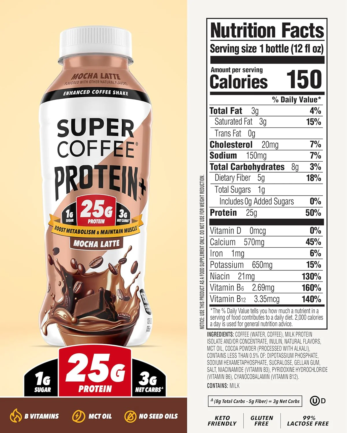 Super Coffee PROTEIN + Mocha Latte, 12oz (Pack of 12) - Image 2