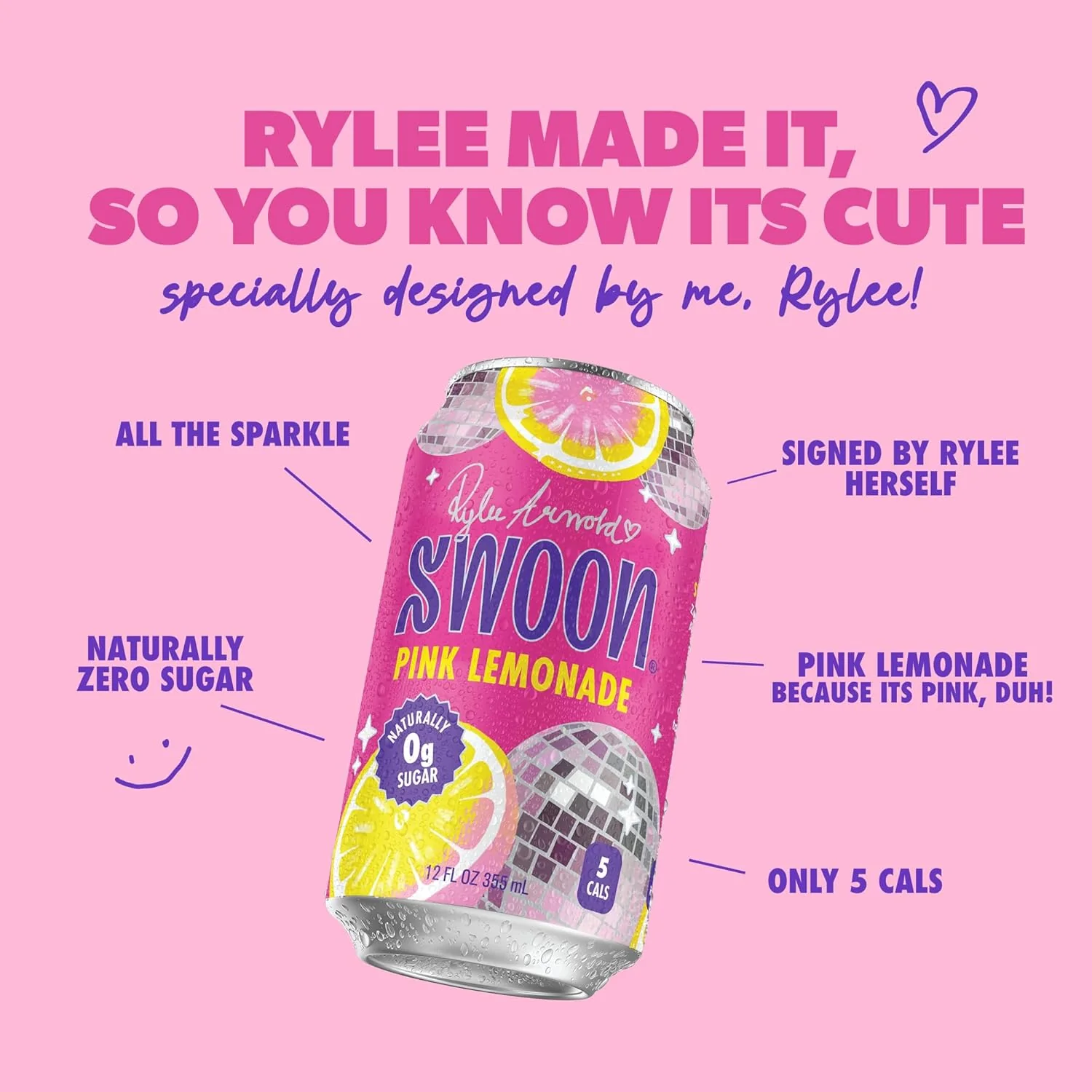 SWOON Sugar Free Lemonade, Pink Lemonade, 12oz (Pack of 12) - Image 3