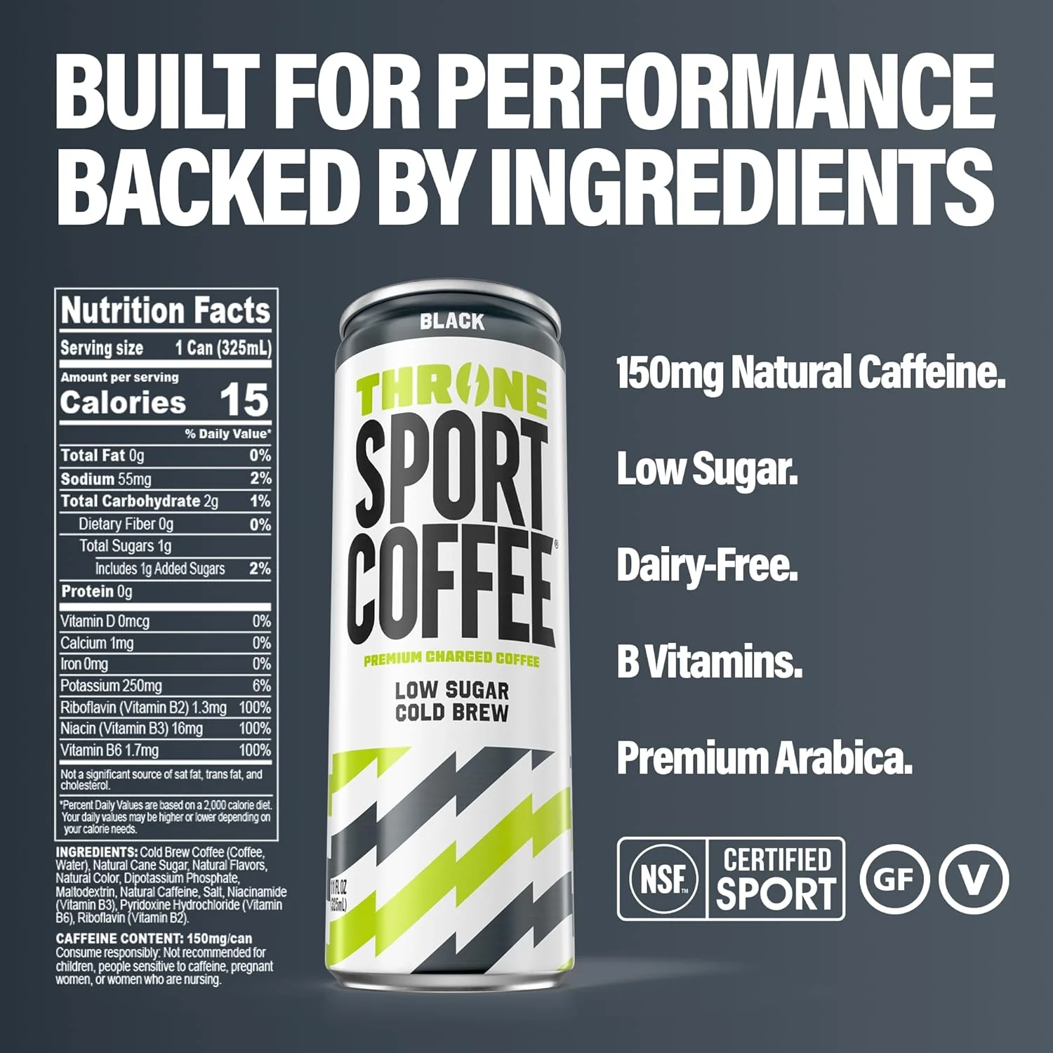 Throne Sport Cold Brew Coffee, Black, 11oz (Pack of 12) - Image 2
