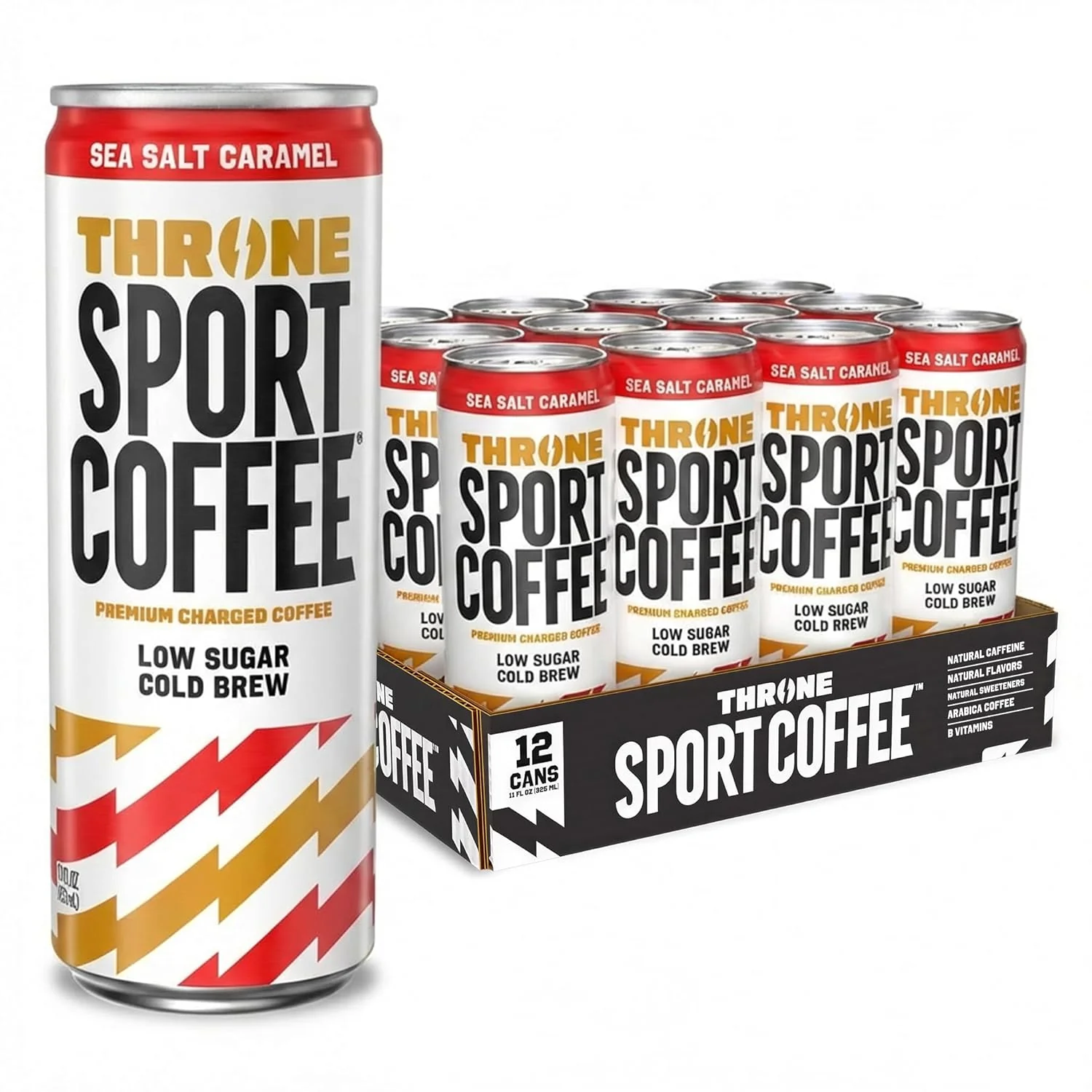 Throne Sport Cold Brew Coffee, Sea Salt Caramel, 11oz (Pack of 12)