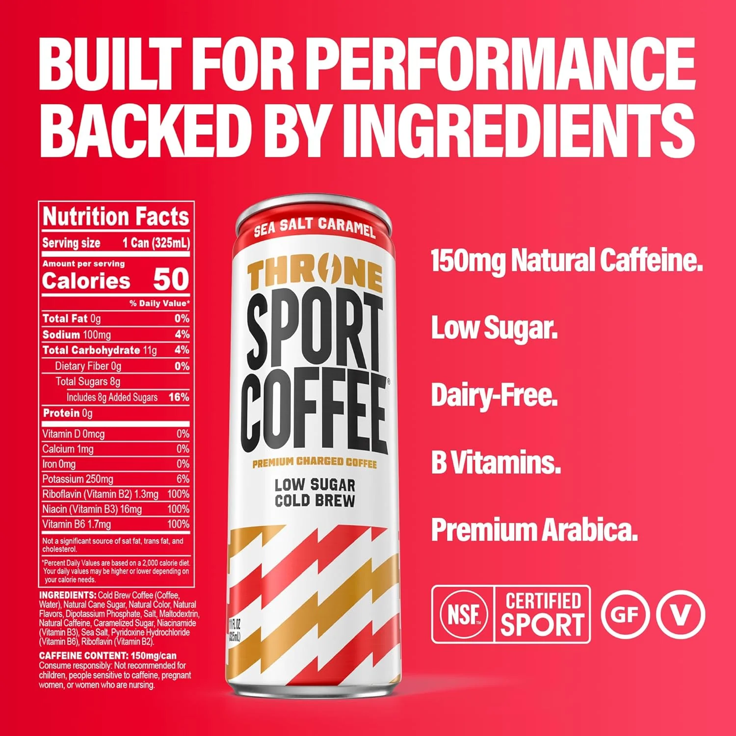 Throne Sport Cold Brew Coffee, Sea Salt Caramel, 11oz (Pack of 12) - Image 2