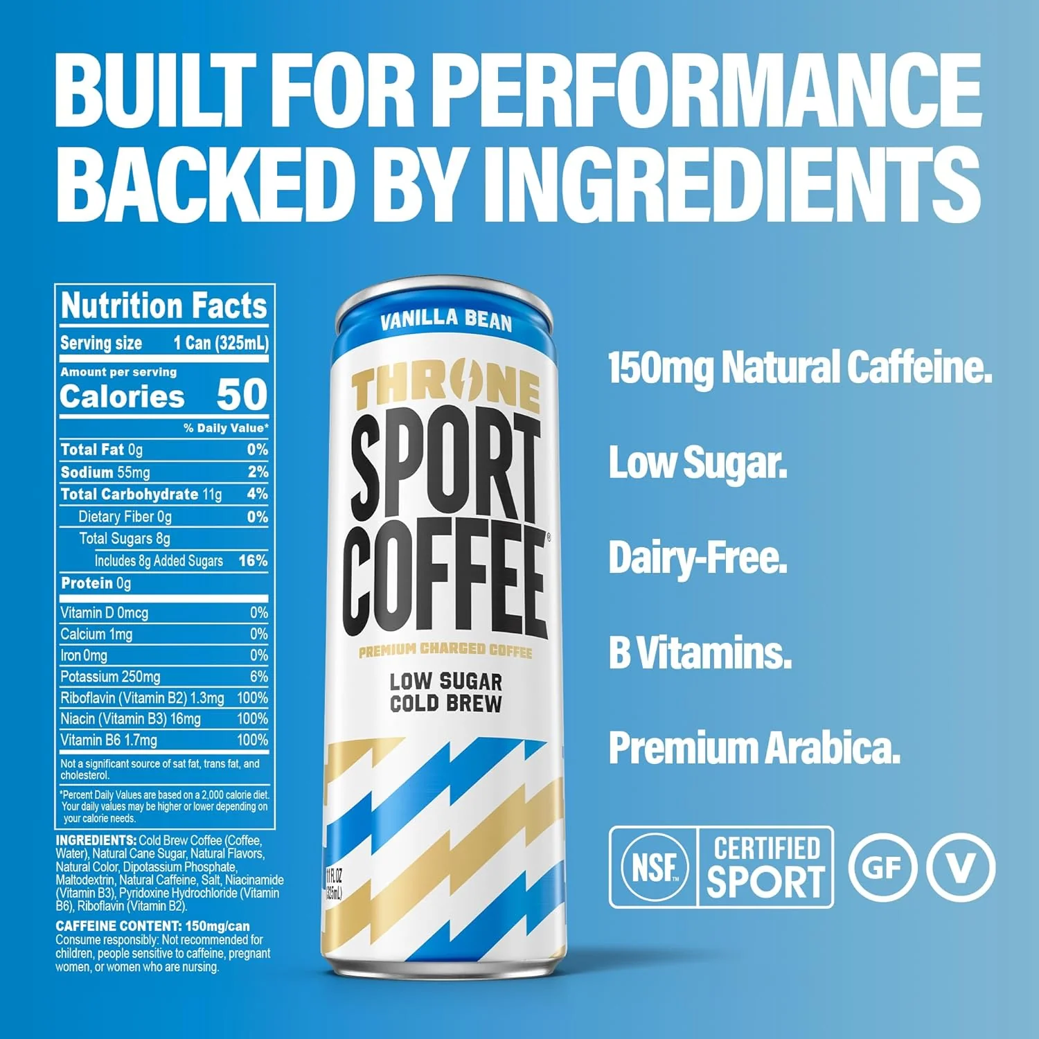 Throne Sport Cold Brew Coffee, Vanilla Bean, 11oz (Pack of 12) - Image 2