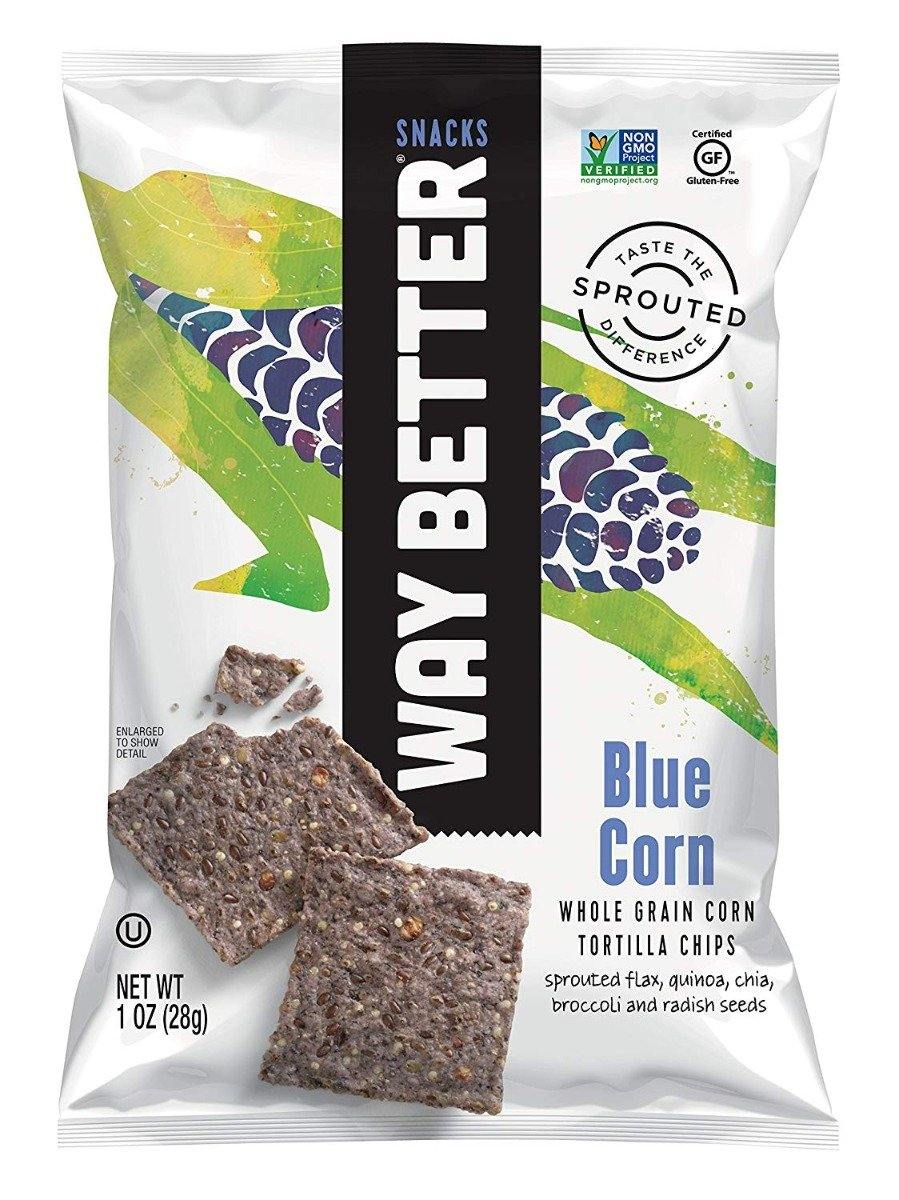 Way Better Snacks Sprouted Gluten Free Tortilla Chips, Unbeatable Blues, 1 Ounce (Pack of 12)